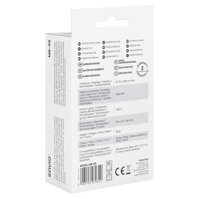 Savio MB-05 mouse Universal Ambidextrous Bluetooth 1600 DPI - imagine 6