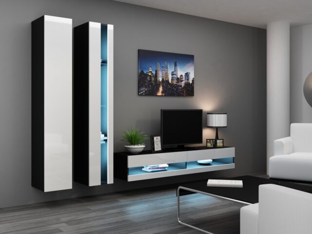 Cama TV stand VIGO NEW 30/140/40 black/white gloss - imagine 4