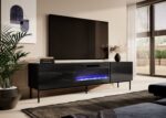 RTV cabinet SLIDE 200K with electric fireplace on black frame 200x40x57 cm all in gloss black - imagine 2