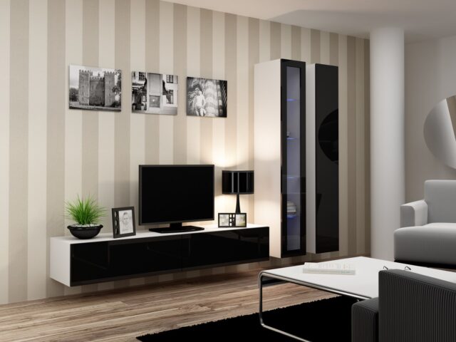 Cama TV Stand VIGO '180' 30/180/40 white/black gloss - imagine 13