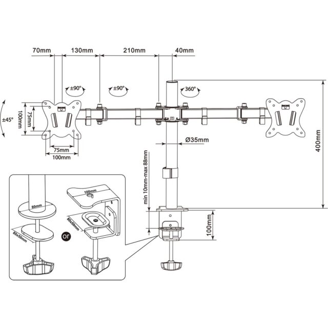 Montis Uchwyt monitorowy podwójny Everest 13-27  MT015 68.6 cm (27 ) Black Desk - imagine 7