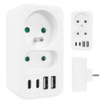 Current socket x2 + 4xUSB Maclean  splitter with 2 sockets  2xUSB A  2xUSB C PD 20W  1x16A + 1x6A  MCE249 F/W