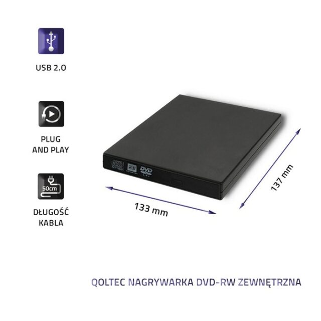 Qoltec 51858 External DVD-RW recorder |USB 2.0|Black - imagine 3