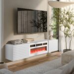 Cama RTV Cabinet TULA 183x35x37 white matt + white mantelpiece - imagine 3