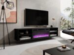 RTV cabinet POLO 180x33x39 black + fireplace black - imagine 4
