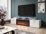 RTV cabinet ROVA with electric fireplace 190x37x48 white/gloss white - imagine 3