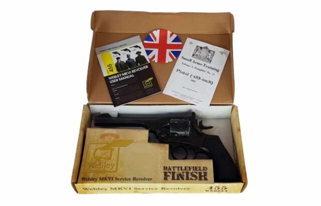 WEBLEY MKVI .455 Police cal.4.5 mm Diabolo cartridge 6-shot barrel 4’ CO2 Black Ekp to17J - imagine 9