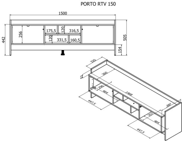 Cama RTV PORTO 2D cabinet 150x38x50 oak/black - imagine 7