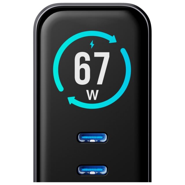 Network charger 3MK InCharge Lumin PD 67W QC4+ PPS AFC FCP SCP USB-A 2xUSB-C TFT with display black - imagine 2