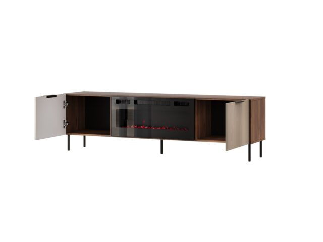 ALMERA TV cabinet 180.5x42x52.5 walnut/cashmere + black fireplace - imagine 2