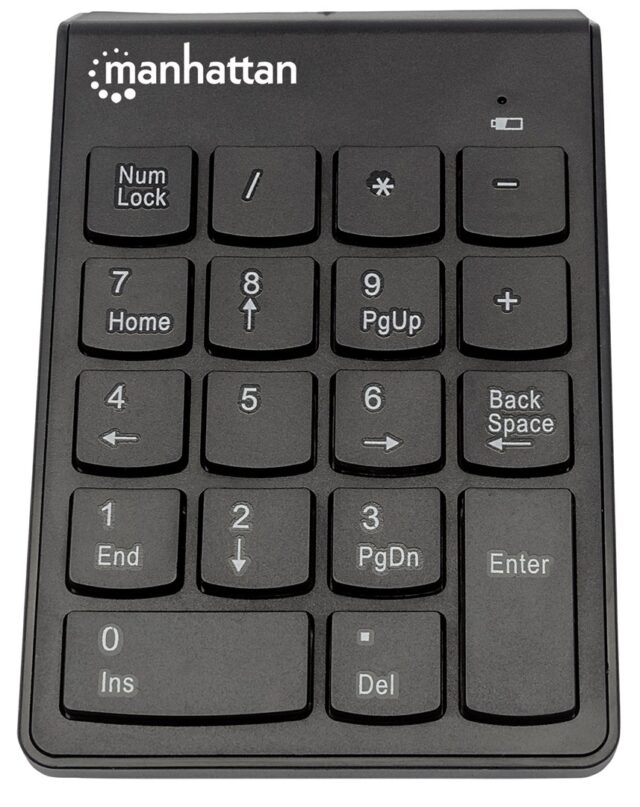 Manhattan Numeric Keypad  Wireless (2.4GHz)  USB-A Micro Receiver  18 Full Size Keys  Black  Membrane Key Switches  Auto Power Management  Range 10m  AAA Battery (included)  Windows and Mac  Three Year Warranty - imagine 3