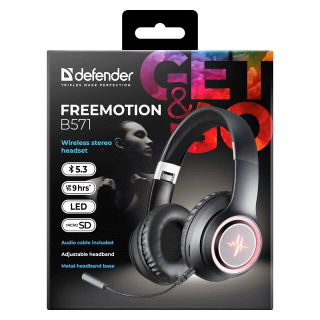 HEADPHONES DEFENDER BLUETOOTH FREEMOTION B571 BLACK LED - imagine 9