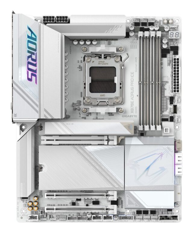 GIGABYTE X870E AORUS PRO ICE Motherboard - Supports AMD Ryzen 9000 CPUs  16+2+2 Phases Digital VRM  up to 8000MHz DDR5 (OC)  3xPCIe 5.0 + 1xPCIe 4.0  Wi-Fi 7  2.5GbE LAN  USB 4 - imagine 2
