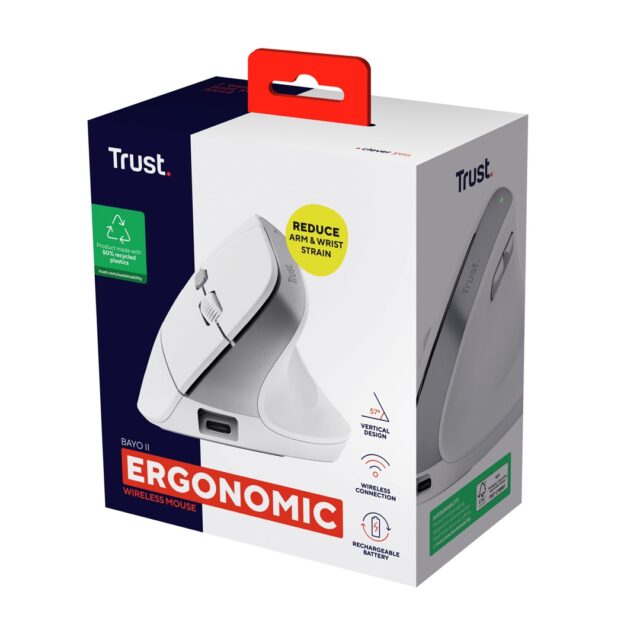 Trust Bayo II - Ergonomic Wireless Mouse (white) - imagine 3