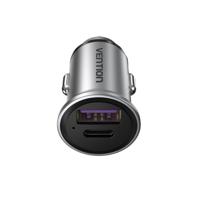 Vention Two-Port USB A+A(30+30) Car Charger Gray Mini Style Aluminium Alloy Type - imagine 2