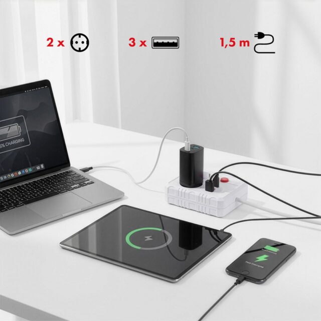 Maclean power strip  extension cord 2 sockets + 3xUSB  110-240V AC 50/60Hz  2.1A max 2500W  1.5m  white  MCE387 W - imagine 9