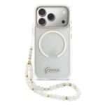 Guess IML Glitter Script Strap MagSafe Zadní Kryt pro iPhone 17 Pro Max Transparent
