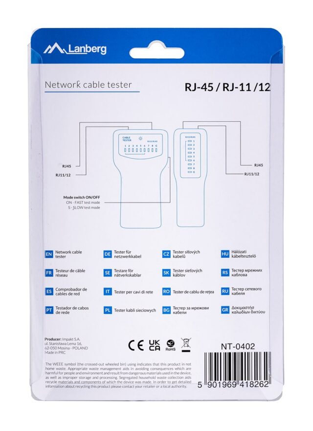Lanberg NT-0402 network cable tester PoE tester Blue  White - imagine 4