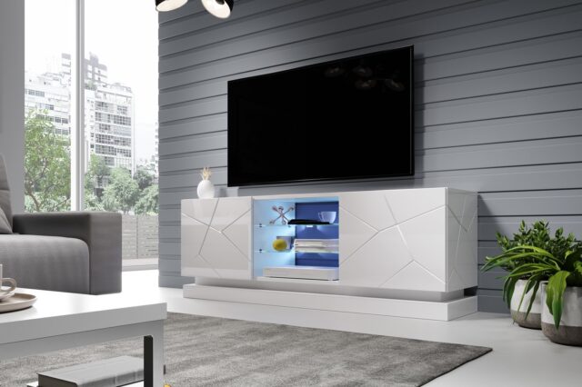 Cama TV cabinet QIU 160 MDF white gloss/white gloss - imagine 5