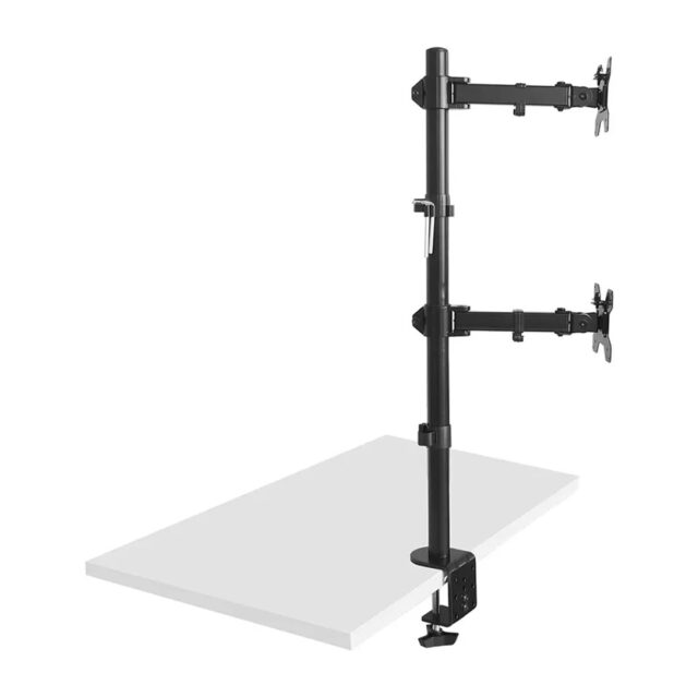 Maclean MC-967 Double Vertical Monitor Desk Mount Screen Holder max VESA 100x100  13-27   2x 9kg Powder Coated Tilting Rotating Adjustable - imagine 3