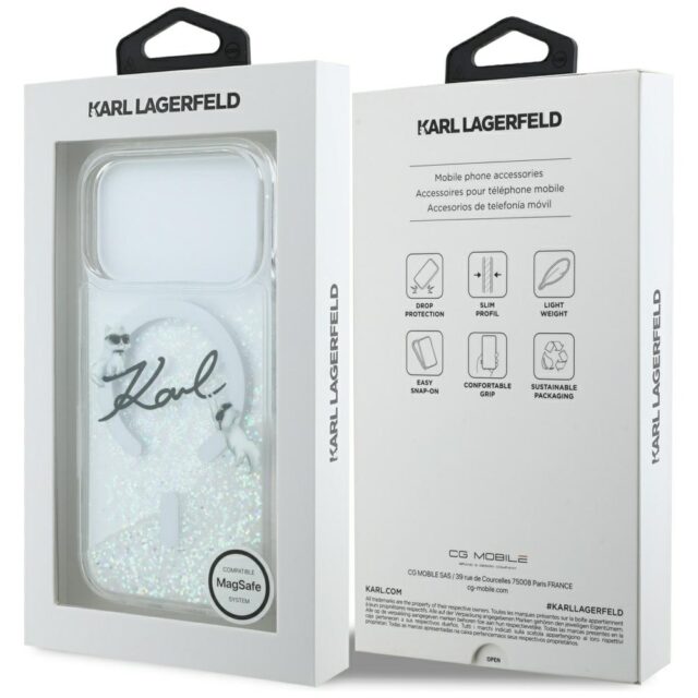Case Karl Lagerfeld Liquid Glitter Karl  Script Logo MagSafe for iPhone 17 Pro transparent - imagine 8