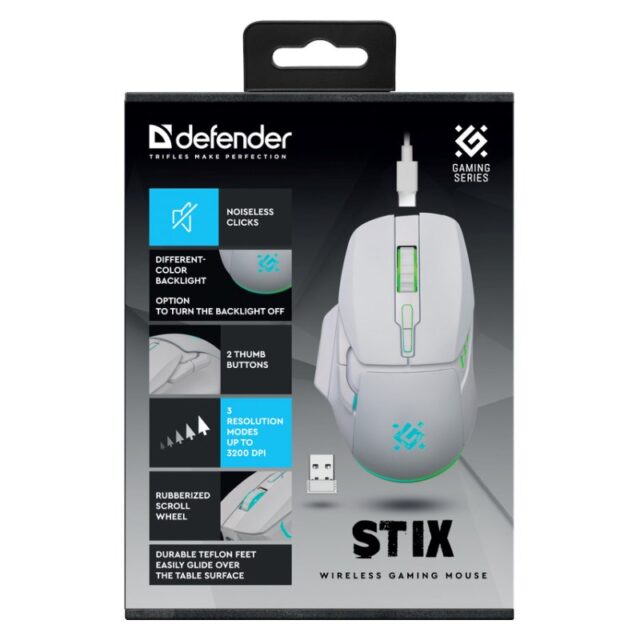 WIRELESS MOUSE DEFENDER STIX GM-009 RF WHITE 3200dpi 7P - imagine 3