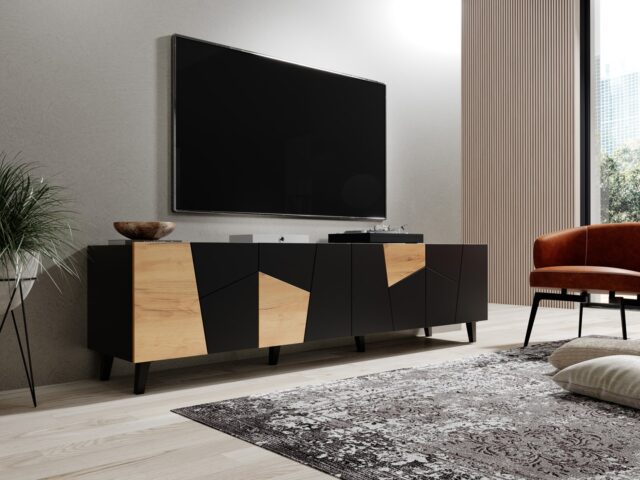RTV cabinet ETNA 200x42x52 black matt + oak craft - imagine 7