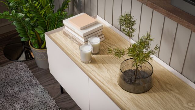 Cama FELLINI TV cabinet 150x40x52 cashmere + oiled oak top - imagine 4