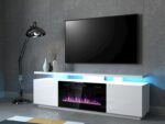 RTV EVA cabinet with electric fireplace 180x40x52 cm white/gloss white - imagine 2