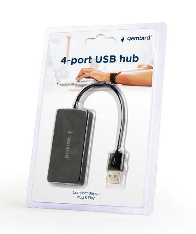 Gembird UHB-U2P4-04 interface hub USB 2.0 480 Mbit/s Black - imagine 2