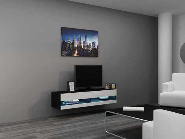 Cama TV stand VIGO NEW 30/140/40 black/white gloss - imagine 7