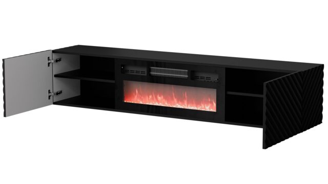 Cama RTV cabinet LARA 183x35x37 black matt + black fireplace - imagine 2