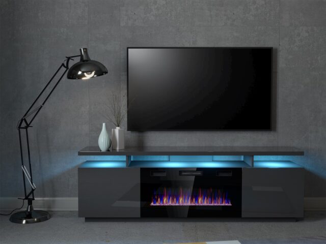 RTV EVA cabinet with electric fireplace 180x40x52 cm graphite/glossy graphite - imagine 5