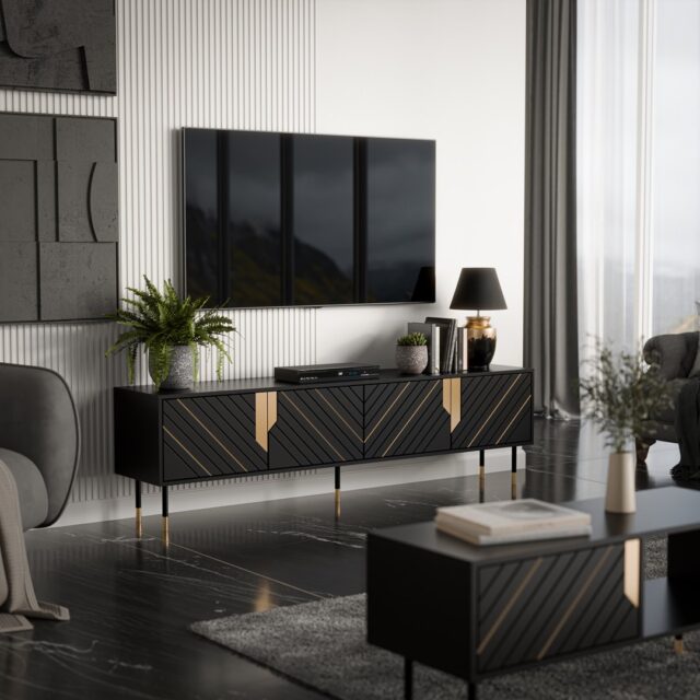 Cama 4D MOUNTAIN TV cabinet 204x40x55 black + gold - imagine 3
