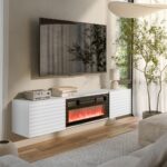 Cama RTV cabinet TULA 183x35x37 white matt + black fireplace - imagine 3