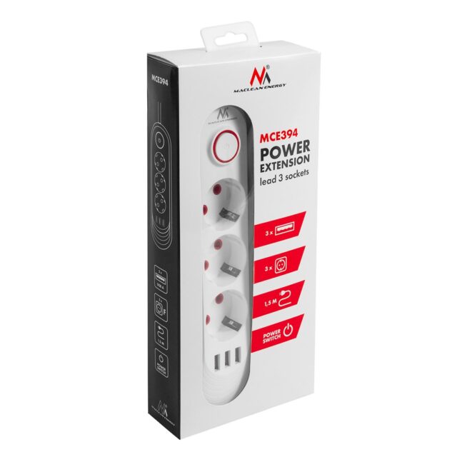 MACLEAN POWER STRIP  3 SOCKET EXTENSION MCE394 W - imagine 7