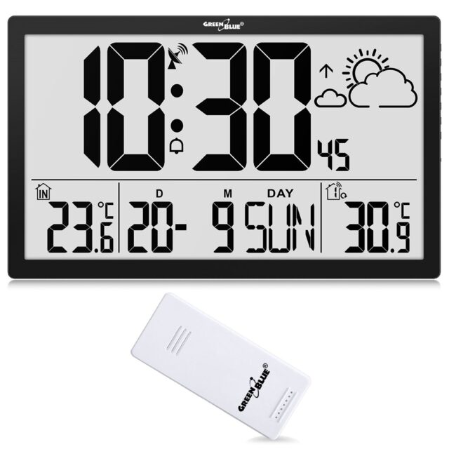 GreenBlue GB218 Extra Large LCD Wall Clock with Weather Station Temperature and Date Display - imagine 3