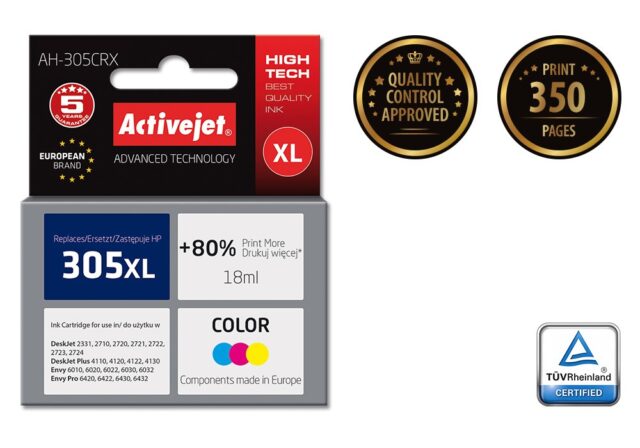 Activejet AH-305CRX Ink (replacement for HP 305XL 3YM63AE; Premium; 18 ml; color Cyan  Magenta  Gelb) - imagine 2