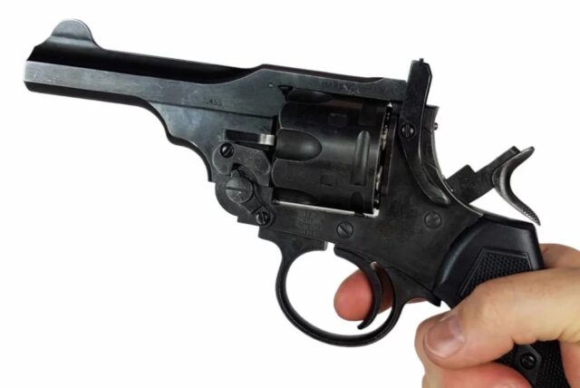 WEBLEY MKVI .455 Police cal.5.5 mm Diabolo cartridge revolver 6-shot. 4’ barrel CO2 Battlefield Ekp to17J - imagine 9