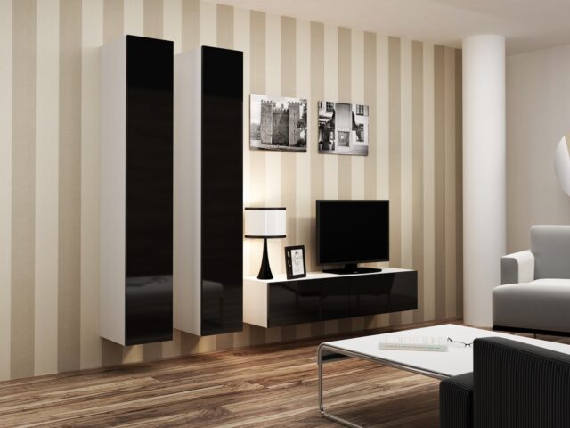 Cama TV stand VIGO 140 30/140/40 white/black gloss - imagine 3