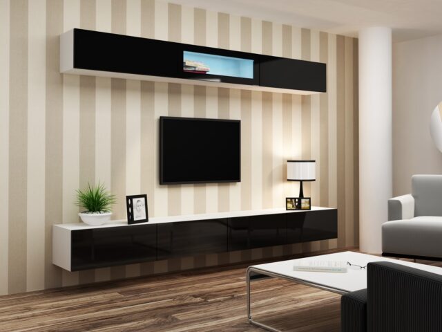 Cama TV stand VIGO 140 30/140/40 white/black gloss - imagine 7