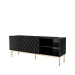 ABETO RTV cabinet on golden steel frame 150x42x60 black/gloss black