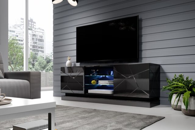 Cama TV cabinet QIU 160 MDF black gloss/black gloss - imagine 5