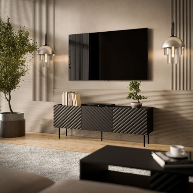 Cama LUCCA 3D TV cabinet 165x40x59 black - imagine 3