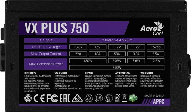 POWER SUPPLY AEROCOOL PGS VX-750PLUS 750W 80+ BOX - imagine 4