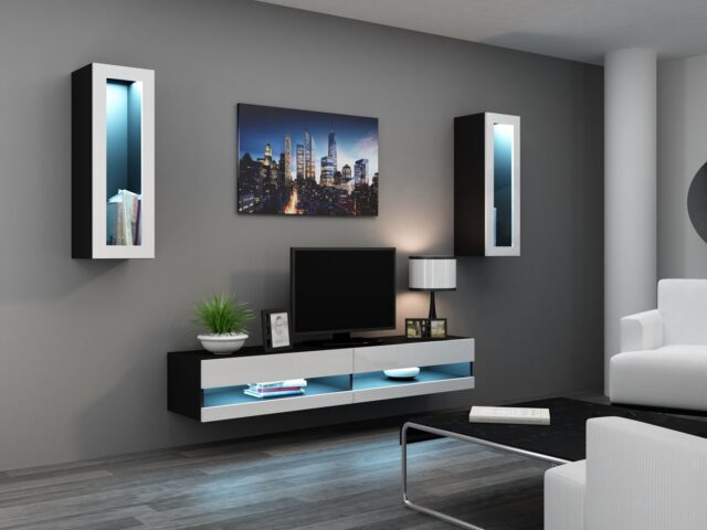 Cama TV stand VIGO NEW 30/140/40 black/white gloss - imagine 2
