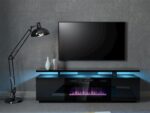 RTV EVA cabinet with electric fireplace 180x40x52 cm black/gloss black - imagine 5