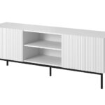 PAFOS RTV cabinet on black steel frame 150x40x60 cm white matt