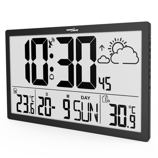 GreenBlue GB218 Extra Large LCD Wall Clock with Weather Station Temperature and Date Display - imagine 7