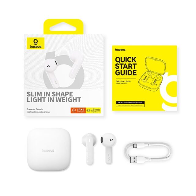 Baseus Bowie E16 Headset True Wireless Earphones In-ear Calls/Music USB Type-C Bluetooth White - imagine 6